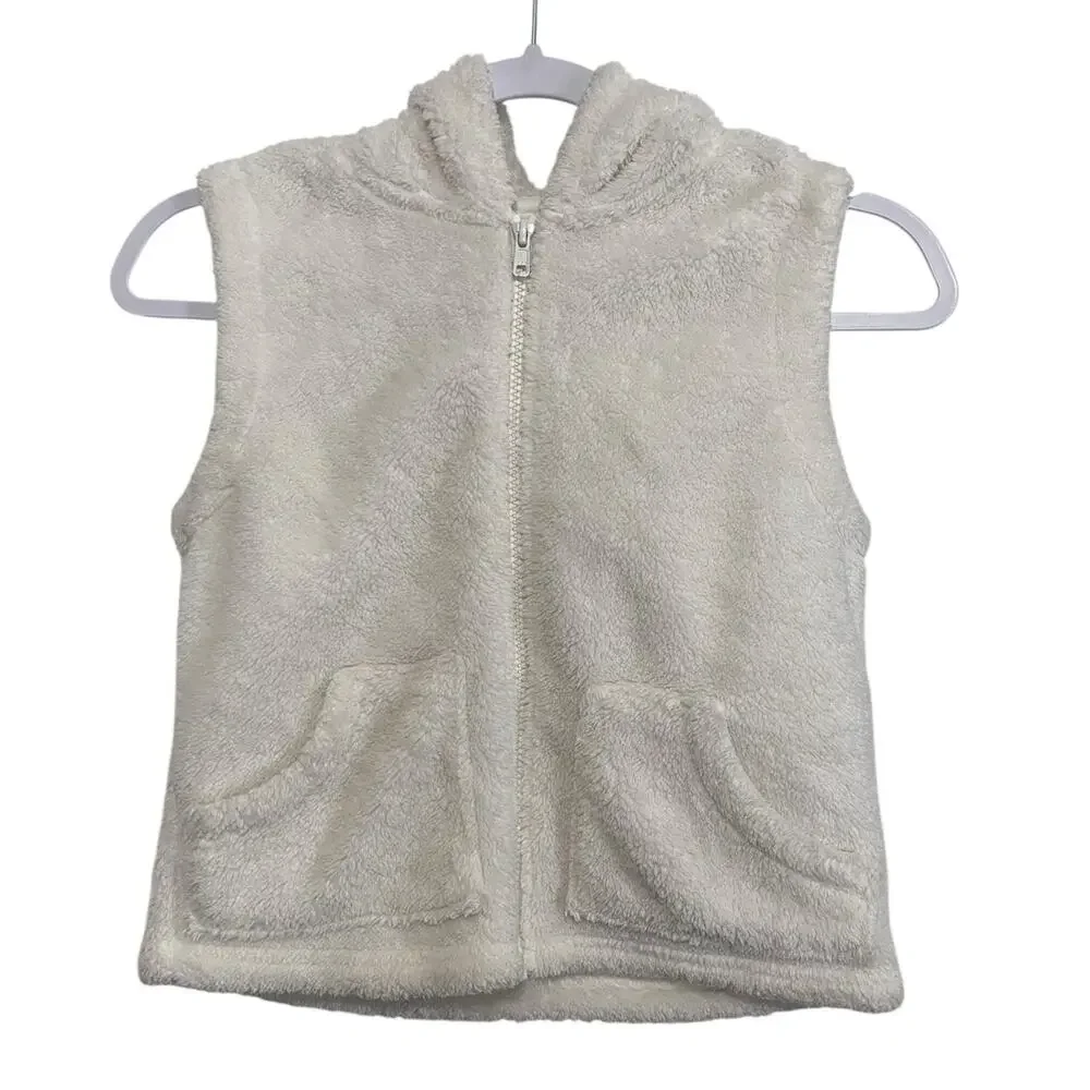 Gymboree Fleece Hoodie Vest Girls L 10-12 White Lined Front Zip Up Open Pockets